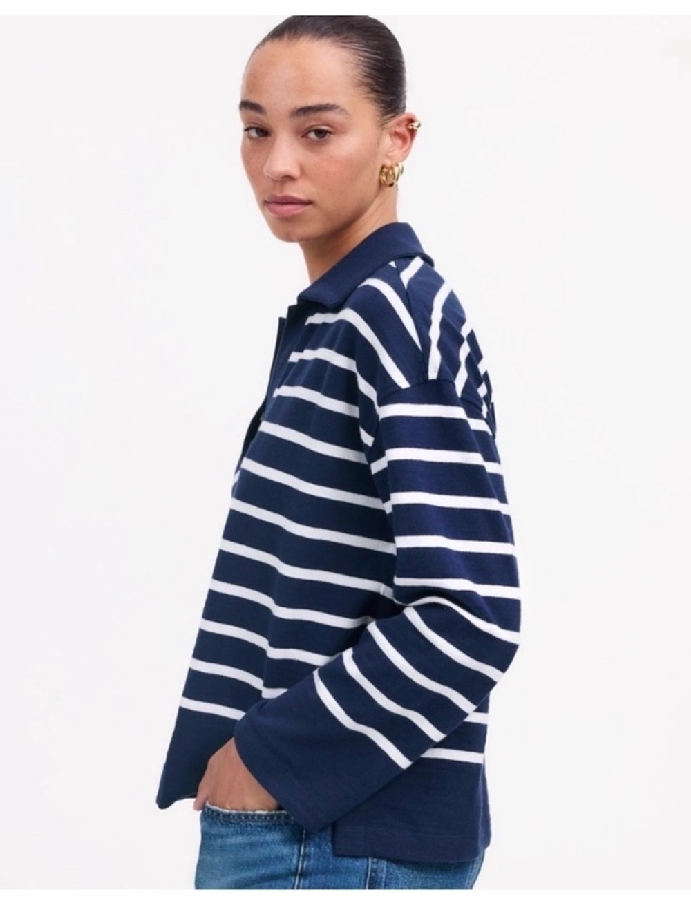 Madewell Navy and White Striped Knit Top 0396 - Picture 2 of 6